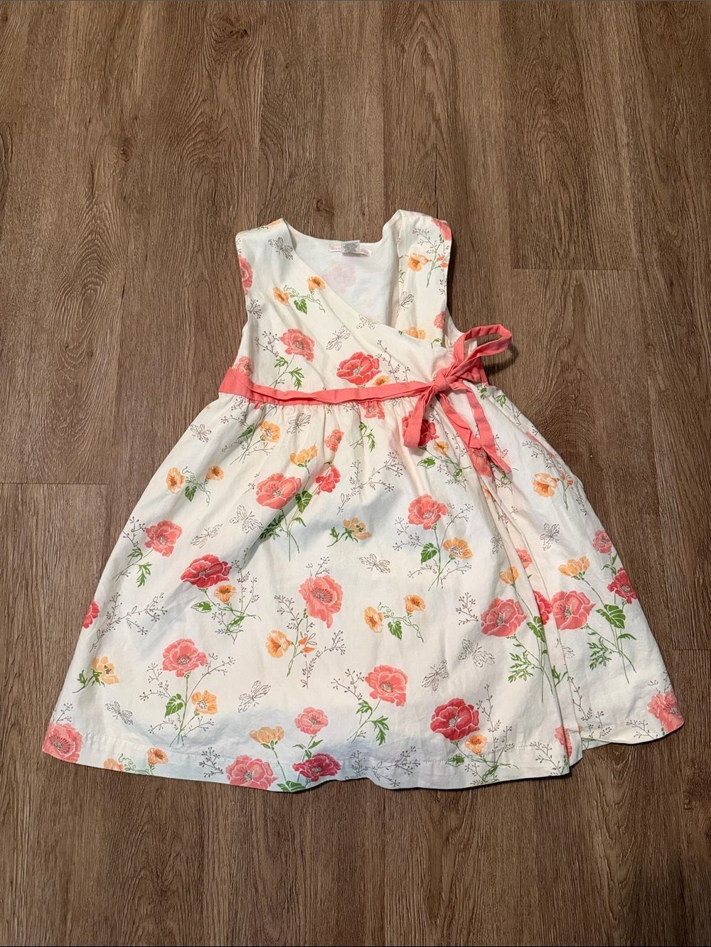 Janie and Jack Girls Floral Wrap Dress Size 5T Coral Pink Poppy Belted